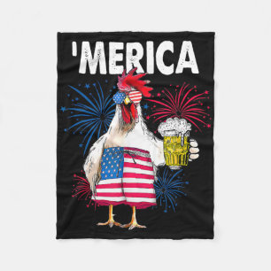Merica Grappige Kip Met Bier USA Amerikaanse Vlag Fleece Deken