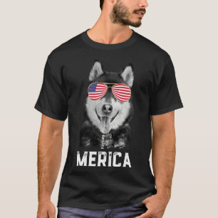 Merica Grappige Siberische Husky Puppy Hond Amerik T-shirt