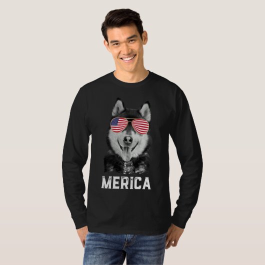 Merica Grappige Siberische Husky Puppy Hond Amerik T-shirt (Voorkant volledig)