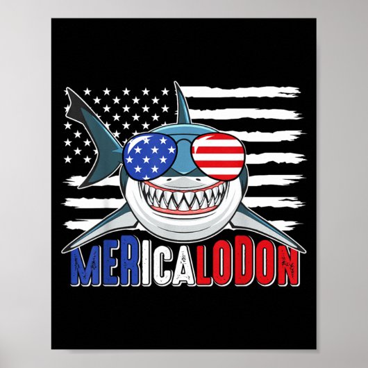 Merica Haai Grappig 4 juli Megalodon Amerikaans Poster (Voorkant)