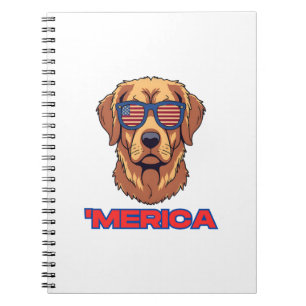 Merica Hond met USA Vlag Zonnebril Patriotische Ku Notitieboek