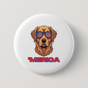 Merica-hond met zonnebril met vlag van de VS patri Ronde Button 5,7 Cm
