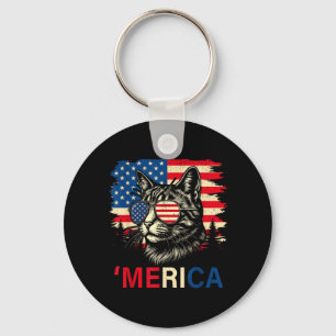 Merica Kat Patriotische Usa Vlag Zonnebril Grappig Sleutelhanger