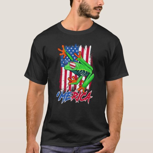 Merica Kikker met Amerikaanse vlag - Zonnebrillen  T-shirt (Voorkant)