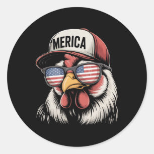 Merica Kip Amerikaanse Vlag Usa Boer Grappig 4e Ronde Sticker