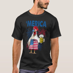 Merica Kip Met Bier Usa Vlag 4 Juli T-shirt
