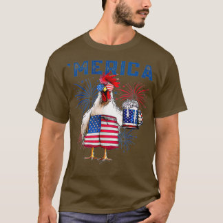 Merica Kip met bier USA Vlag juli dag T-shirt