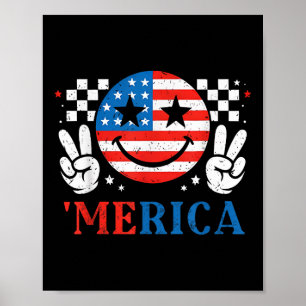 Merica Lachend Gezicht Rock Amerikaanse Vlag Patri Poster