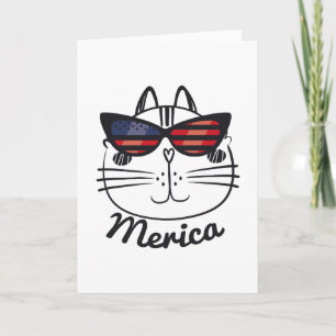 Merica Memorial Day Cat Funny American Flag Kaart