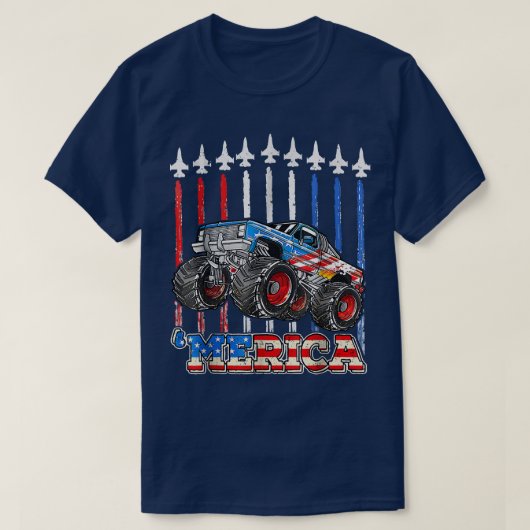 Merica Monsters Truck Patriotic American Flag juli T-shirt (Design voorkant)