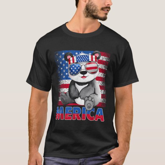 Merica Panda Beer met USA Flag Hoofdband 4th of Ju T-shirt (Voorkant)