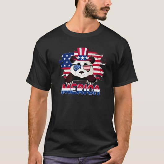 Merica Panda Beer met VS vlag 4e ju T-shirt (Voorkant)