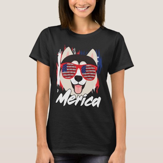 Merica Patriot Husky Dog T-shirt (Voorkant)