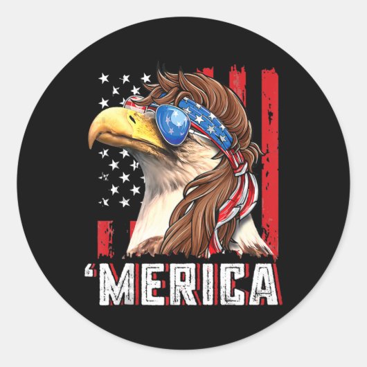 Merica Patriotic Bald Eagle Mullet Vlag 4de Ronde Sticker (Voorkant)