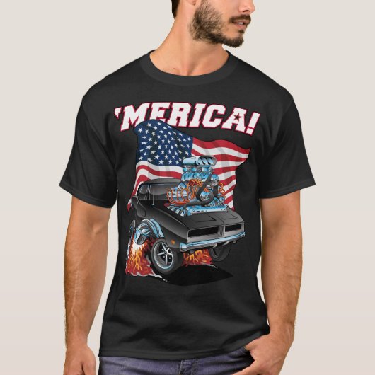 Merica Patriotic Classic Muscar with USA Flag T-shirt (Voorkant)