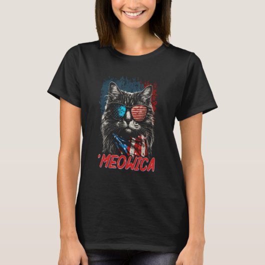 Merica Patriotic Maine Coon Cat Meowica 4th of Jul T-shirt (Voorkant)