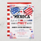 "Merica Patriotic Red White en Blue Birthday Kaart (Voorkant / Achterkant)