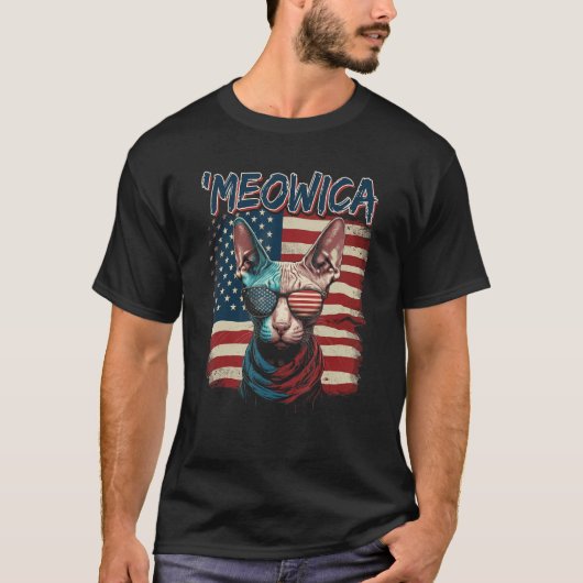 Merica Patriotic Sphynx Cat Meowica 4th of July Ca T-shirt (Voorkant)
