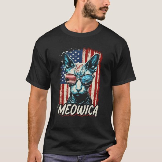 Merica Patriotic Sphynx Cat Meowica 4th of July Ca T-shirt (Voorkant)