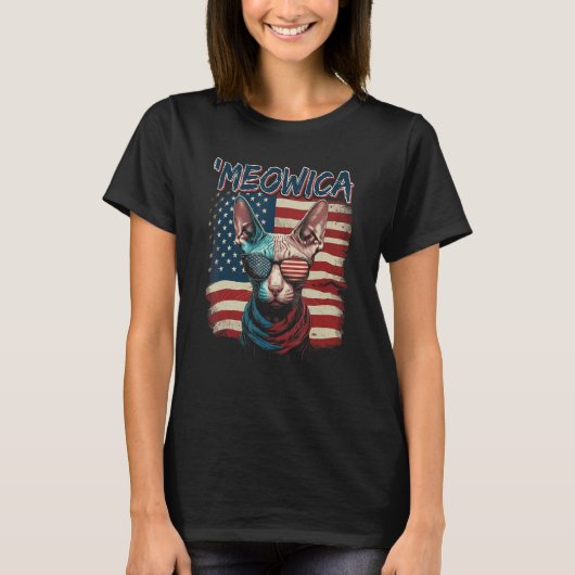 Merica Patriotic Sphynx Cat Meowica 4th of July Ca T-shirt (Voorkant)