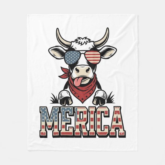 Merica Patriottische Koe Vintage Gravure Grafisch_ Fleece Deken (Voorkant)
