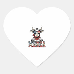 Merica Patriottische Koe Vintage Gravure Grafisch_ Hart Sticker