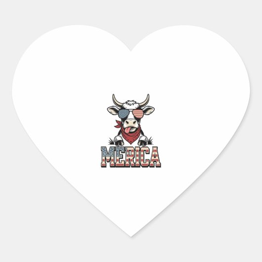 Merica Patriottische Koe Vintage Gravure Grafisch_ Hart Sticker (Voorkant)