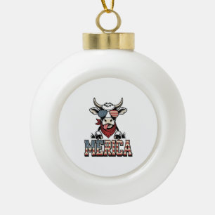 Merica Patriottische Koe Vintage Gravure Grafisch_ Keramische Bal Ornament