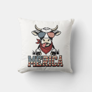 Merica Patriottische Koe Vintage Gravure Grafisch_ Kussen