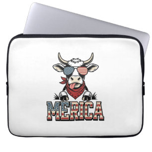 Merica Patriottische Koe Vintage Gravure Grafisch_ Laptop Sleeve
