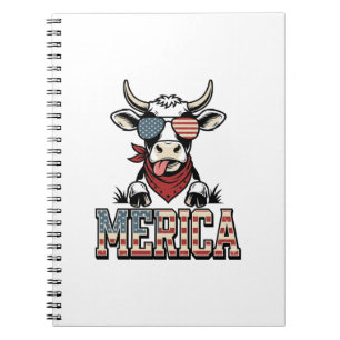 Merica Patriottische Koe Vintage Gravure Grafisch_ Notitieboek