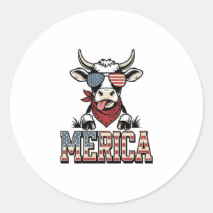 Merica Patriottische Koe Vintage Gravure Grafisch_ Ronde Sticker