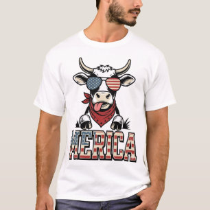Merica Patriottische Koe Vintage Gravure Grafisch_ T-shirt
