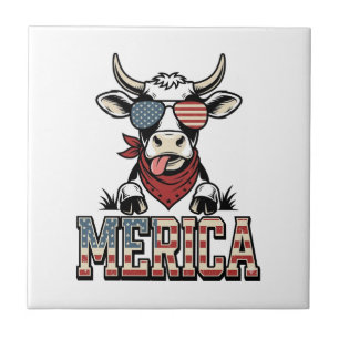 Merica Patriottische Koe Vintage Gravure Grafisch_ Tegeltje