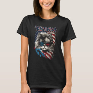 Merica Patriottische Perzische Kat Meowica 4 juli T-shirt