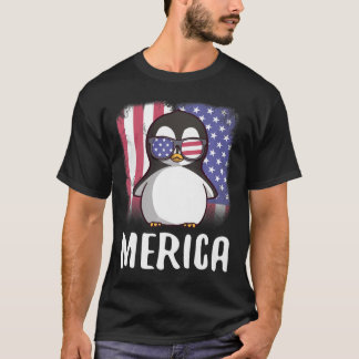 Merica Penguin USA Amerikaanse vlag 4th of July Le T-shirt