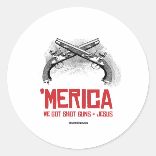 "Merica - Pistolen en Jezus Ronde Sticker (Voorkant)