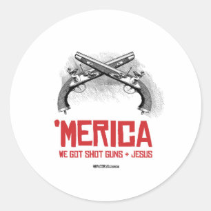 "Merica - Pistolen en Jezus Ronde Sticker