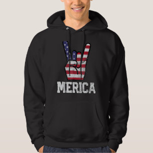 Merica Rock Sign 4 juli  Amerikaanse vlag Hoodie