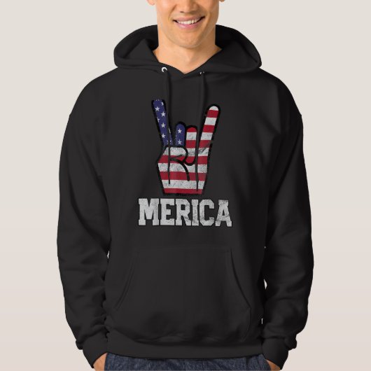 Merica Rock Sign 4 juli Amerikaanse vlag Hoodie (Voorkant)