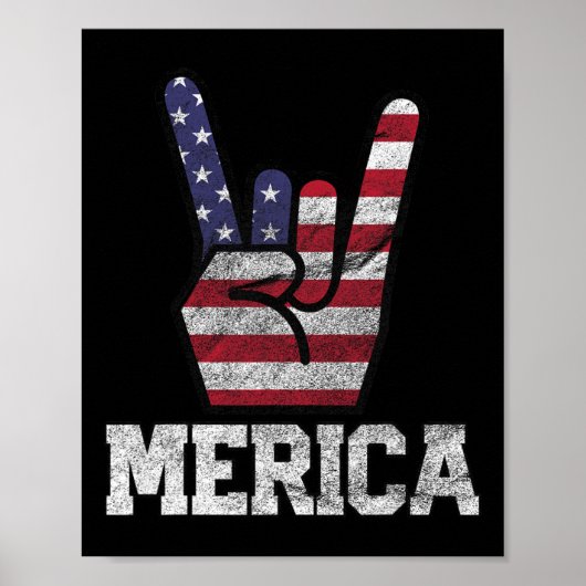 Merica Rock Sign 4 juli Amerikaanse vlag Poster (Voorkant)