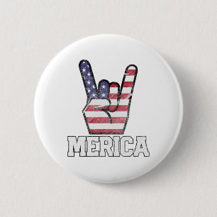 Merica Rock Sign 4 juli  Amerikaanse vlag Ronde Button 5,7 Cm