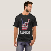Merica Rock Sign 4 juli Amerikaanse vlag T-shirt (Voorkant volledig)