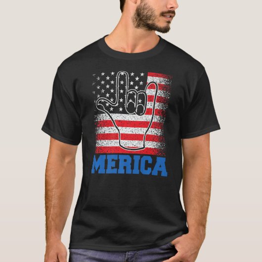 Merica Rock Sign 4 juli VS Amerikaanse vlag T-shirt (Voorkant)