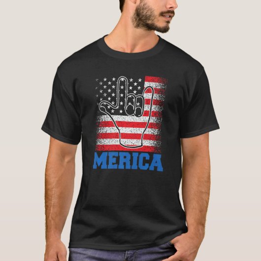 Merica Rock Sign 4 juli VS Amerikaanse vlag T-shirt (Voorkant)