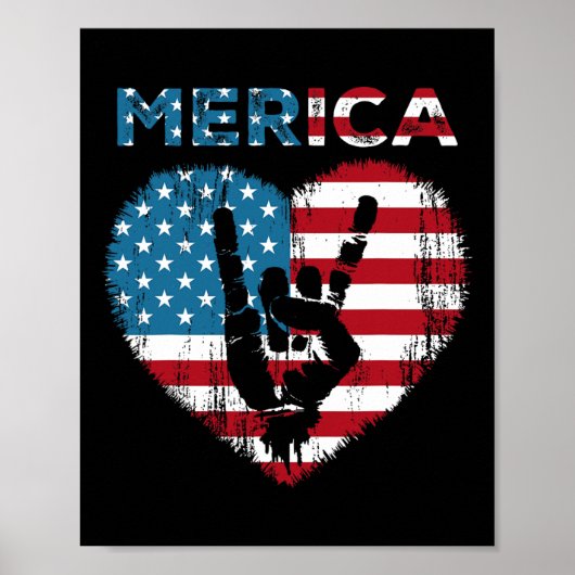 Merica Rock Sign Amerikaanse vlag Amerikaanse Mann Poster (Voorkant)