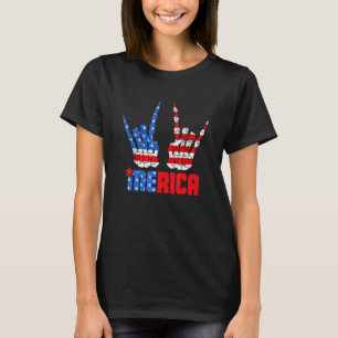 Merica Rock Teken 4 juli Patriottische Amerikaanse T-shirt
