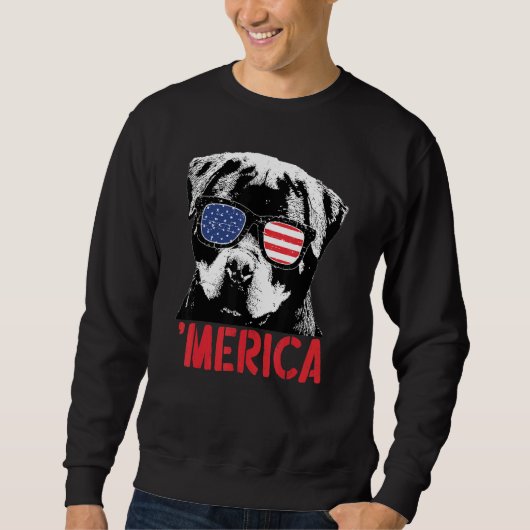Merica Rottweiler Dog American Flag Sunbril 4th Trui (Voorkant)