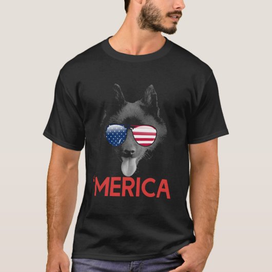 Merica Schipperke Amerikaanse vlag 4 juli T-shirt (Voorkant)