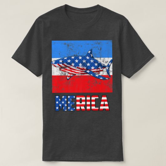 Merica Shark 4th Of July Funny American Patriotic  T-shirt (Design voorkant)